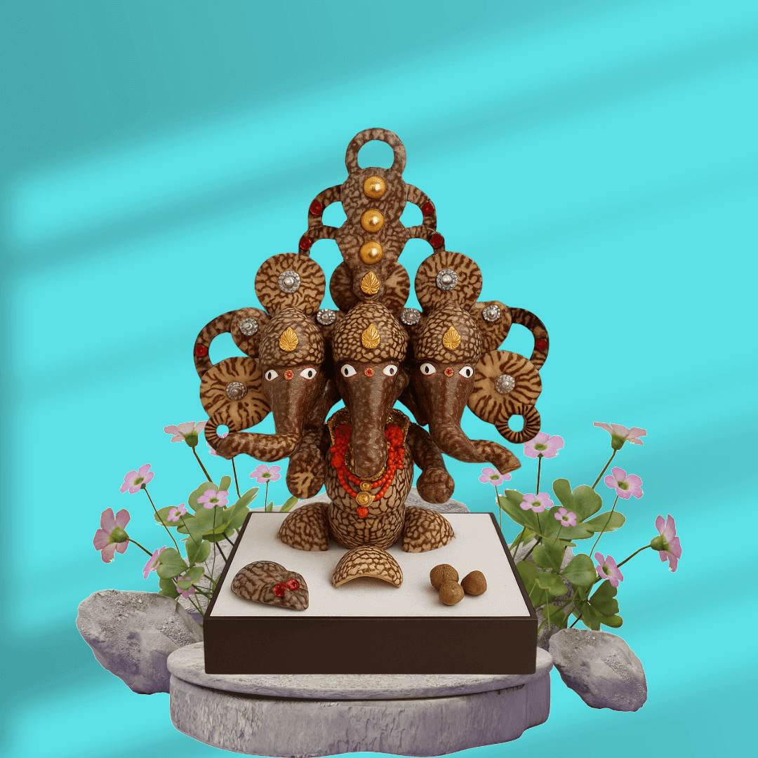 Three-Faced Betel Nut Ganesh Idol